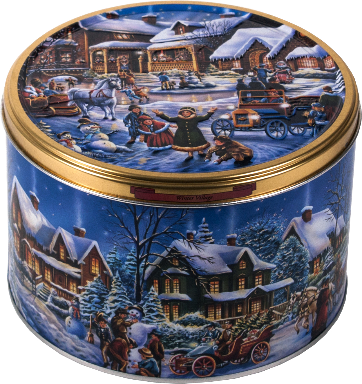 Biscotti danesi al burro in una scatola rossa di lattina di Natale con  fiocchi di neve e cervi. Biscotti con torta di tè durante la vacanza Foto  stock - Alamy